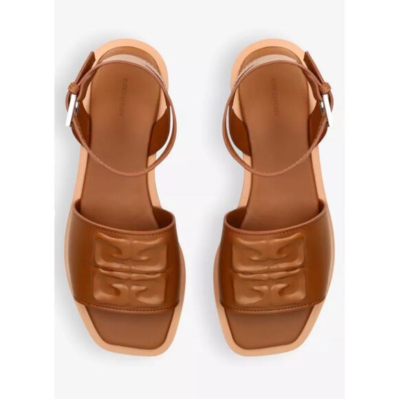 GIVENCHY 4G Liquid logo-embossed Leather Sandals in Soft Tan 37 - Picture 2 of 4